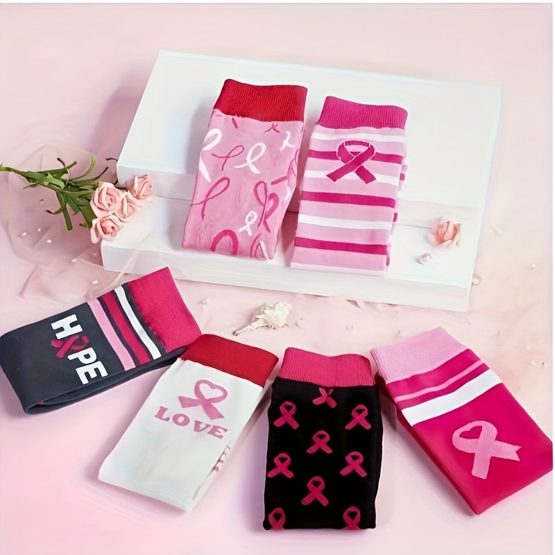 6 Pairs Breast Cancer Awareness Knee Socks
