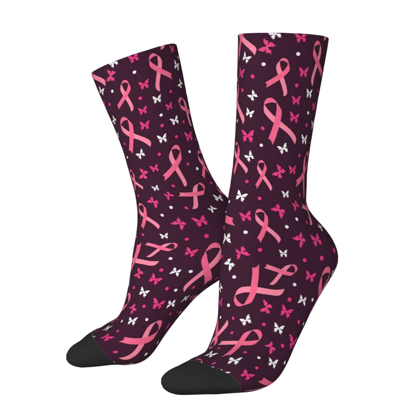 Butterflies and Pink Ribbon Crew Socks