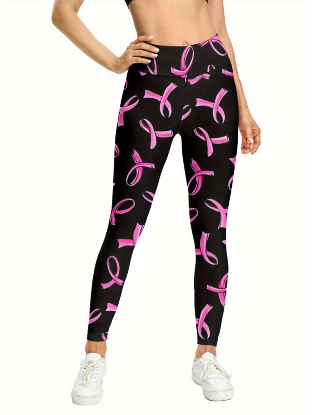 Pink BC Ribbons on Black Leggings
