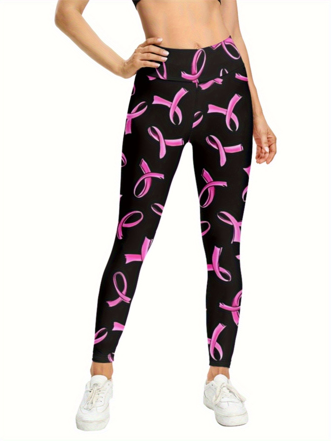 Pink BC Ribbons on Black Leggings