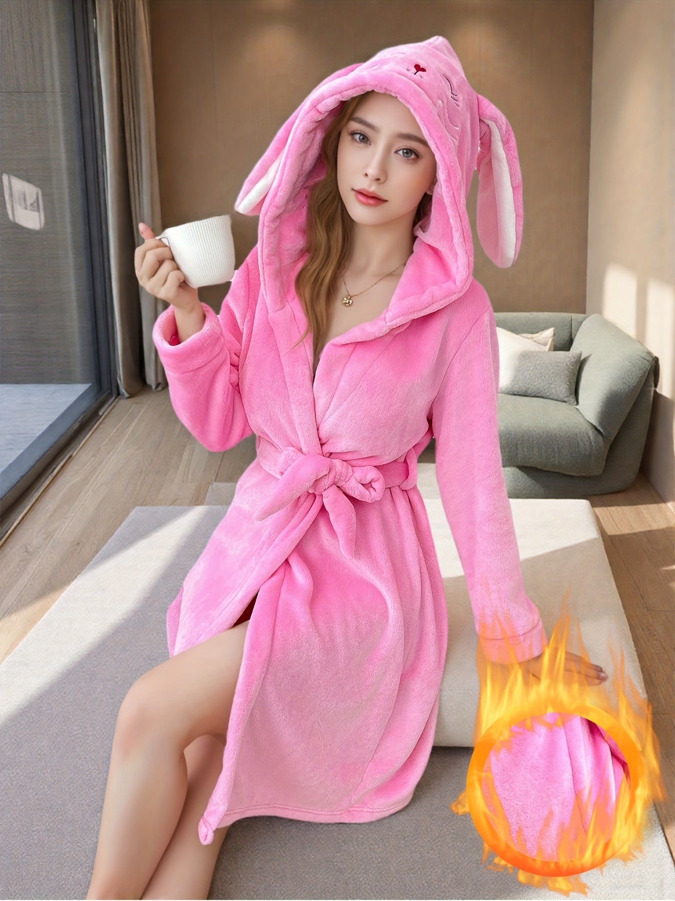 Pink Hooded Robe with Bunny Ears