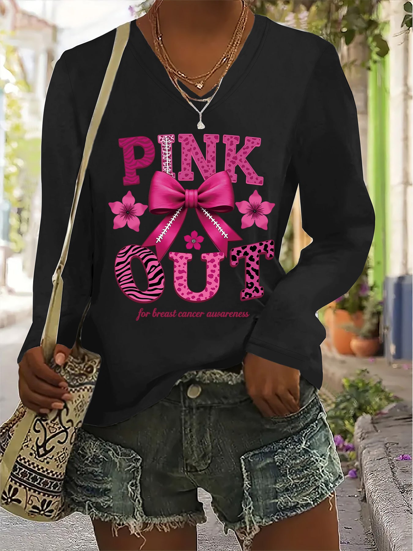 Pink Out Breast Cancer Awareness Long Sleeve T-Shirt