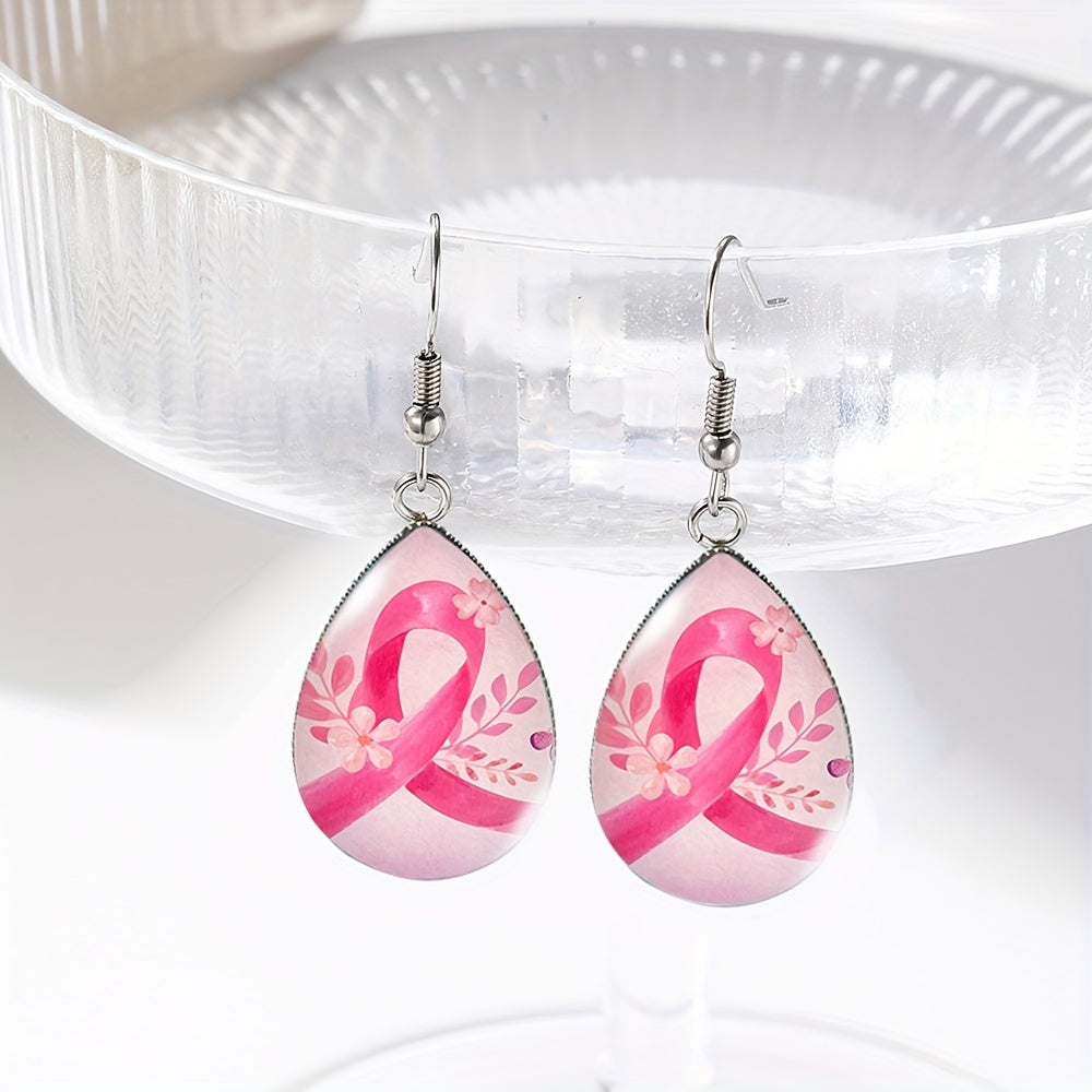Pink BC Ribbon Dangle Earrings